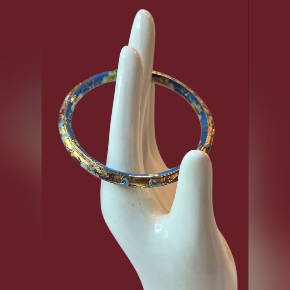 Vintage Cloisonne Open Face Bangle Bracelet - Picture 4 of 7